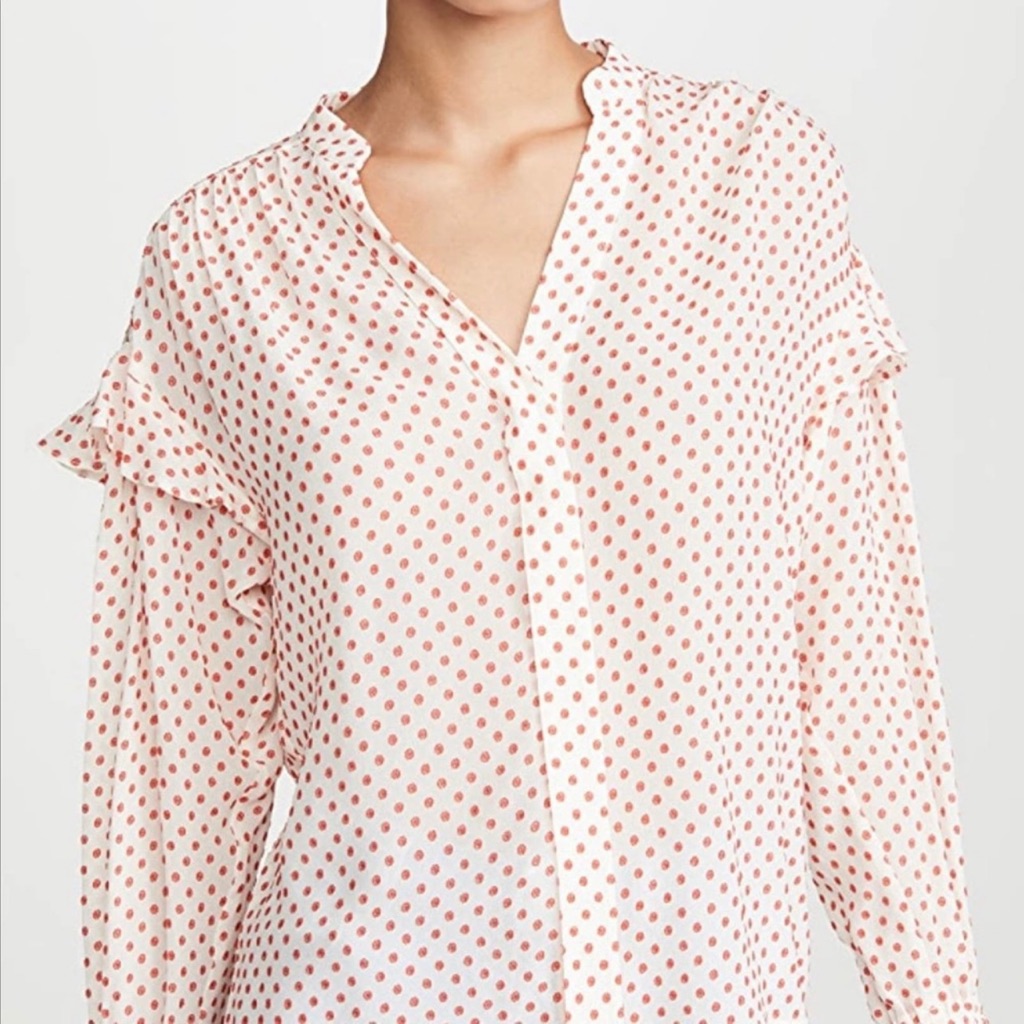 Derek Lam 10 Crosby, Nwt, Kaene Blouse, Size 10, Ruffle, Polka Dots, Msrp $325
